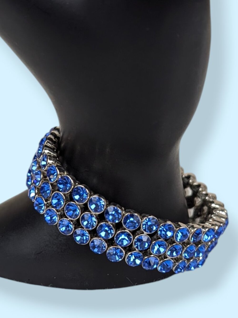 3-Row Blue Rhinestone Stretch Bracelet